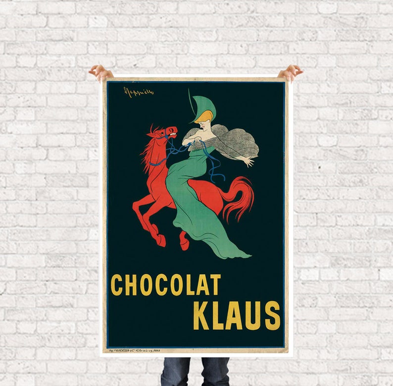 Advertising Chocolat Wall Art Vintage Illustration Poster Print Retro Woman Wall Poster Art to Print Wall Hanging Green / Yellow