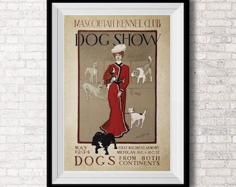 Dog Show - Set of 2 -Mascoutah - Wall Art - Vintage Illustration - Poster - Art to Print - pets