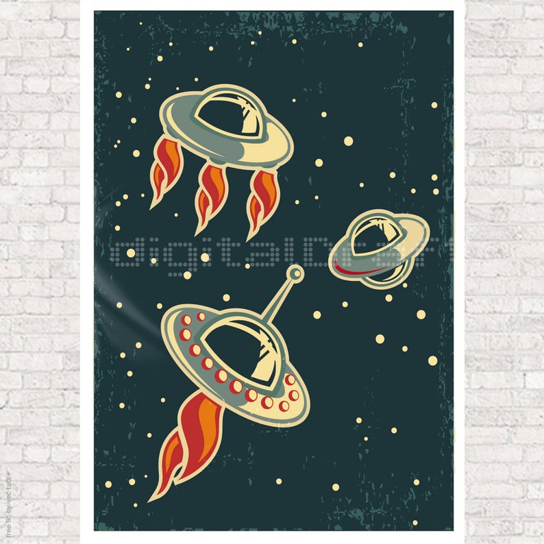 SET of 3 Rocket Space Ship Vintage Rocket Illustration Poster Art to Print Wall Hanging Modern Wall Art image 3