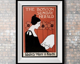 Woman - Wall Poster  - Boston - Art - Vintage Illustration - ladies - Reed - Print Retro - Art to Print - Wall Hanging