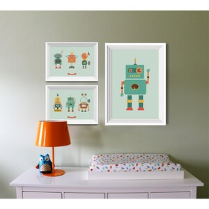 SET van 3 mix robots-Vintage robots-robot Wall Art-illustratie-poster-baby shower gift-Art to print-muur opknoping-moderne Wall Art afbeelding 2