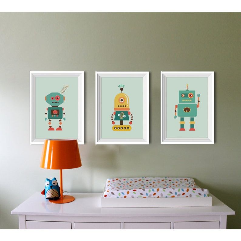 Robot Prints Modern Nursery Robot Wall Art Art For Kids Room Children Art Kids Room Art Art to Print image 3