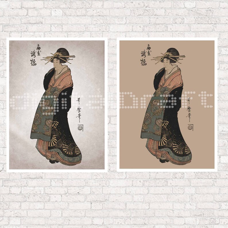 Japanese Wall Art Vintage Inspired Courtesan Illustration Poster Woman Art to Print Wall Hanging Wall Art immagine 2