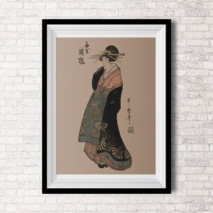 Japanese Wall Art Vintage Inspired Courtesan Illustration Poster Woman Art to Print Wall Hanging Wall Art immagine 1