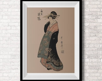 Japanse kunst aan de muur - Vintage geïnspireerd - Courtisane illustratie - poster - vrouw - kunst om af te drukken - muur opknoping - kunst aan de muur -