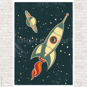 SET of 3 Rocket Space Ship Vintage Rocket Illustration Poster Art to Print Wall Hanging Modern Wall Art image 4