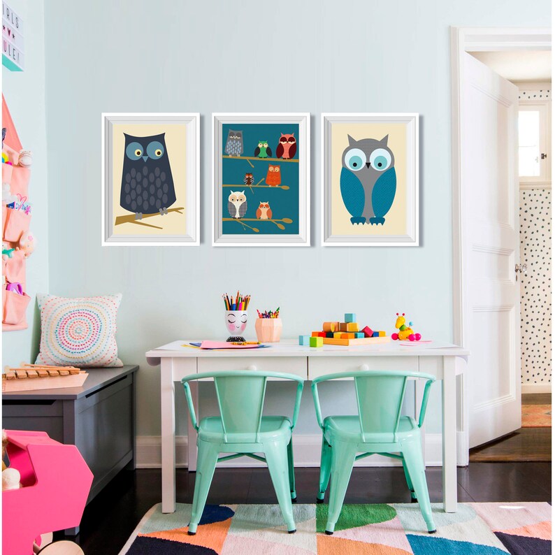 Setx3 Owls Prints Modern Nursery Art for Kids Room - Etsy