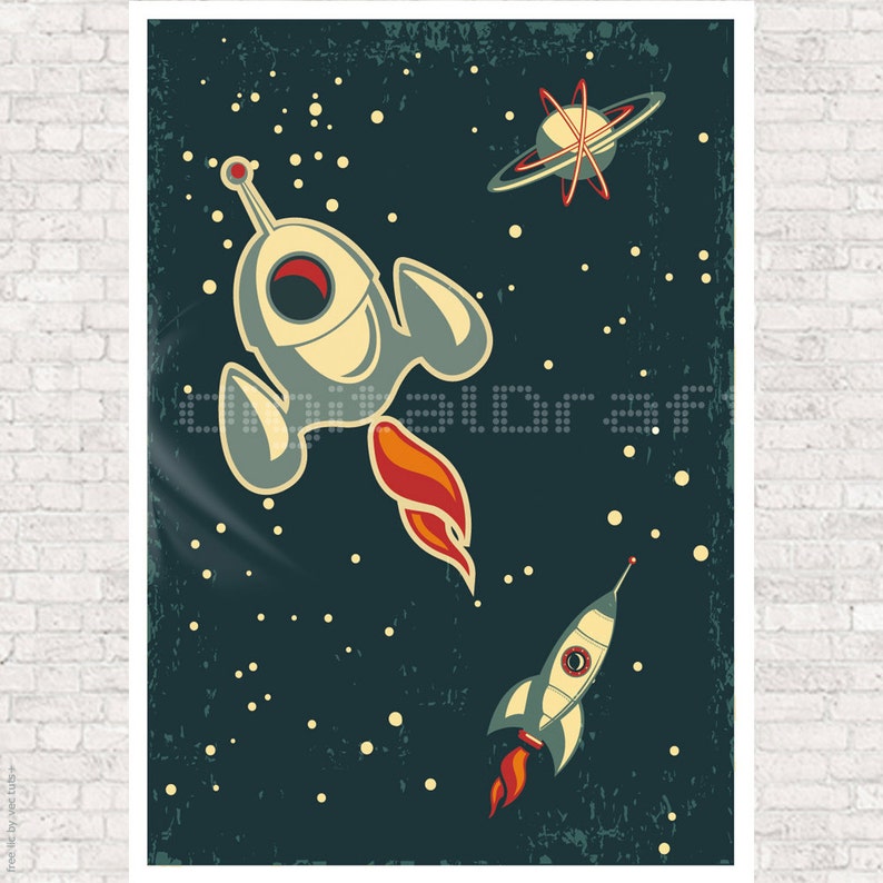 SET of 3 Rocket Space Ship Vintage Rocket Illustration Poster Art to Print Wall Hanging Modern Wall Art image 5