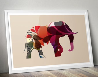 Elephant -  Colorful Print -  Premium - Wall Art Decor -  Artistic Illustration - Minimal - Kids Room - Boys and Girls