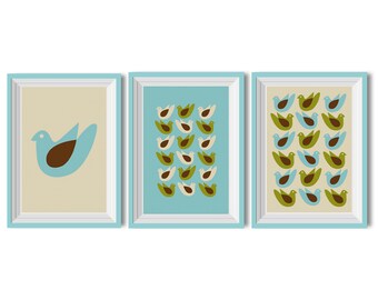 SET of 3 Birds - Nursery Wall Decor - Decor Baby - Kids Illustration - Baby Shower- Boys or Girls - Art to Print -Wall Hanging - Wall Art