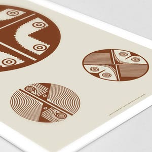 Birds Poster Native Art Brown Pre columbian Circles Illustration Geometric Desing Modern Wall Art Folk Art image 3