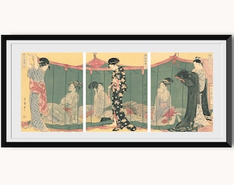 Japanese Wall Art - Vintage Inspired x3- Courtesan Illustration - Poster - Womans - Art to Print - Wall Hanging -Wall Art -