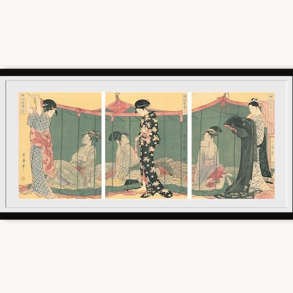 Japanese Wall Art - Vintage Inspired x3- Courtesan Illustration - Poster - Womans - Art to Print - Wall Hanging -Wall Art -