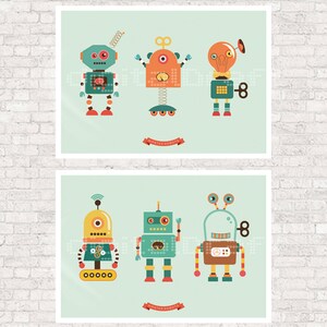 SET of 3 Mix Robots Vintage Robots Robot Wall Art Illustration Poster Babyshower Gift Art to Print Wall Hanging Modern Wall Art image 3