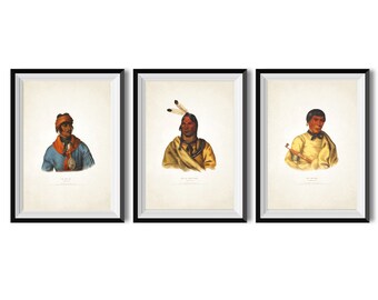 SET 3 Lithograph - Native Art - Native Americans -Tribes Chief - Wall Art -Vintage Illustration - Poster  - Art to Print - Wall Hanging