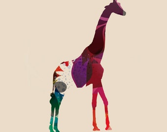 Giraffe  - Print Poster -  Home Decor - African Style - Digital Collage - Minimal - Animal - Kids Room