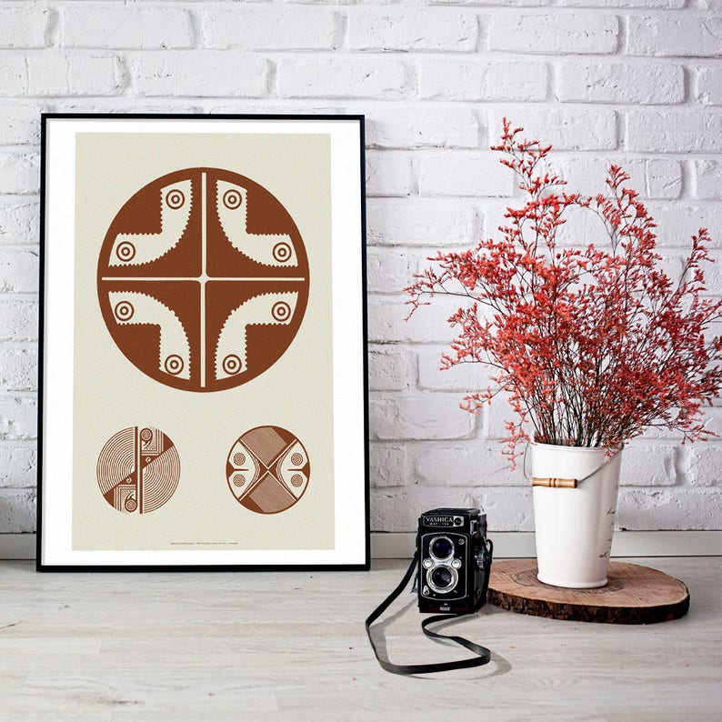 Birds Poster Native Art Brown Pre columbian Circles Illustration Geometric Desing Modern Wall Art Folk Art image 1