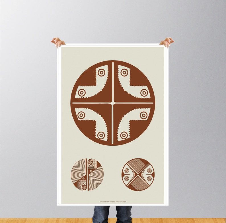 Birds Poster Native Art Brown Pre columbian Circles Illustration Geometric Desing Modern Wall Art Folk Art image 2