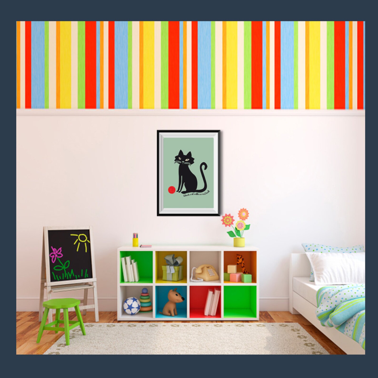 Kids Room Black Cat Animal Children art Print Etsy