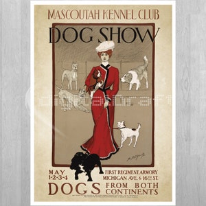 SET 2 Dog Show Mascoutah Wall Art Vintage Illustration Poster Woman Art to Print Wall Hanging image 4