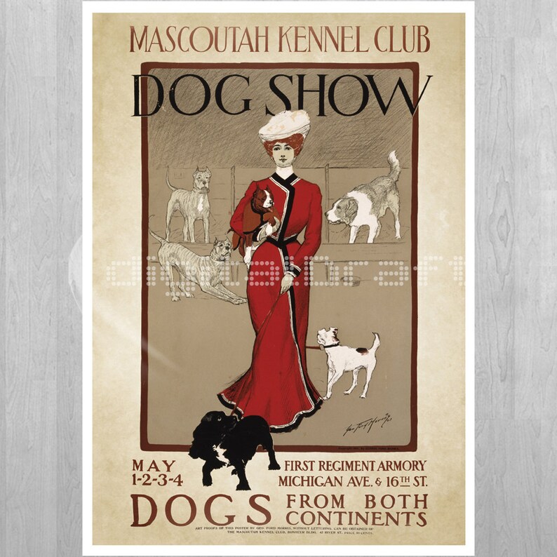 SET 2 Dog Show Mascoutah Wall Art Vintage Illustration Poster Woman Art to Print Wall Hanging image 4