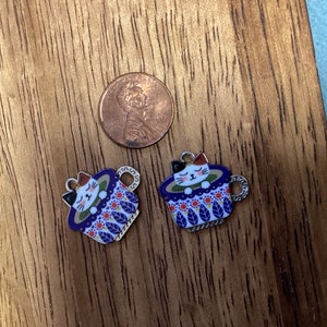 Cat charms - set of 2 - enameled metal charms