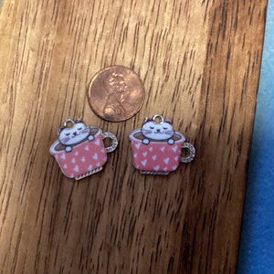 Cat charms - set of 2 - enameled metal charms