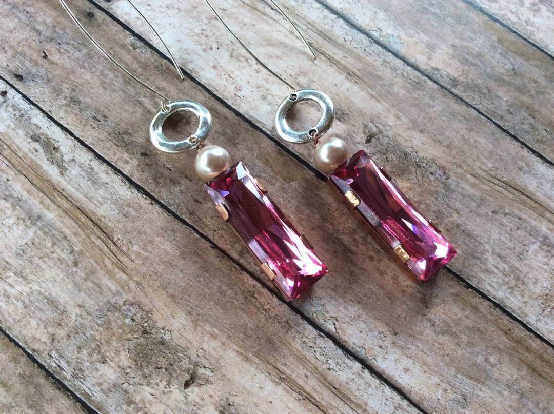 Pink Crystal Drop Earrings - Etsy