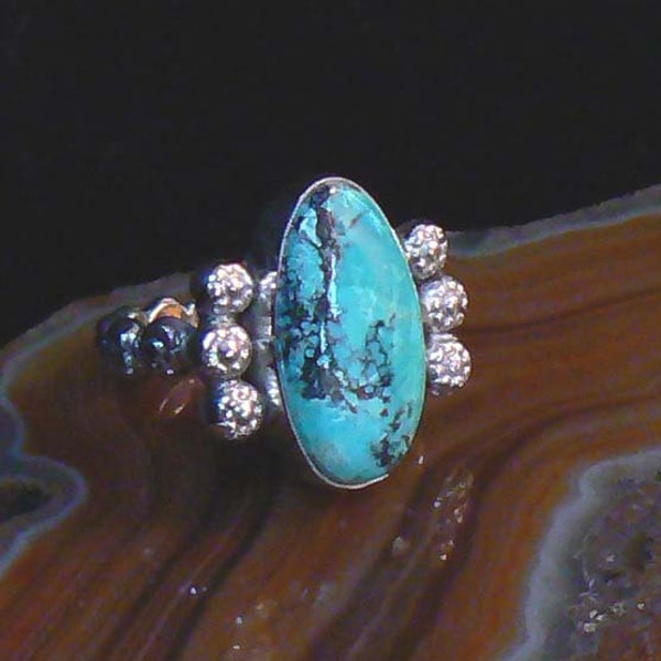 Sterling Silver and Number 8 Turquoise Ring Size 6.5 US 9 carat