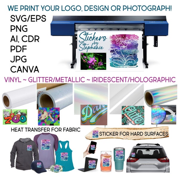 s000 We Custom Print Your Logo, File, Photograph & Canva designs!  Ready to Apply IronOn Transfer or Sticker Decal Vinyl/Glitter/Holographic