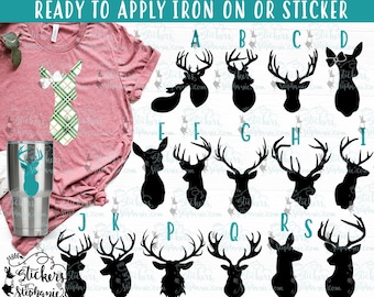 Set of 2 Flower Doe Deer Heads No Sew Iron On Appliques.