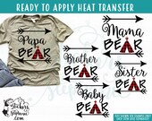 IRON ON or Sticker Available (s232-A Pattern) Mama Papa Baby Brother Sister Bear Red Buffalo Plaid Teepee Arrows