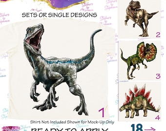 Dinosaur Velociraptor T-Rex Dino Graphic Ready-to-Apply Iron-On Transfer