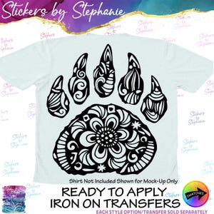 Bear Paw Print Claw Zentangle Graphic Ready-to-Apply Iron-On Transfer or Sticker