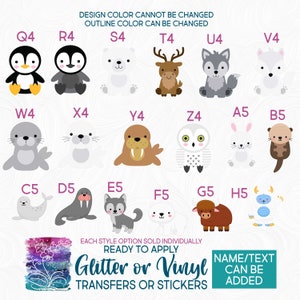 s169-3 Ready to Apply IronOn Transfer or Sticker Decal Arctic Animals Penguin Polar Bear Wolf Seal Owl Otter Vinyl/Glitter/Holographic