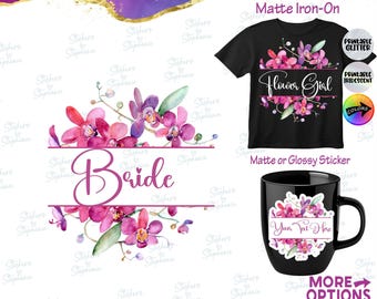 Bride Flower Girl Bridal Wedding Party Orchid Wreath Custom Ready-to-Apply Iron-On Transfer or Sticker