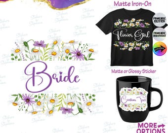Bride Flower Girl Bridal Wedding Party Daisy Wreath Custom Ready-to-Apply Iron-On Transfer or Sticker