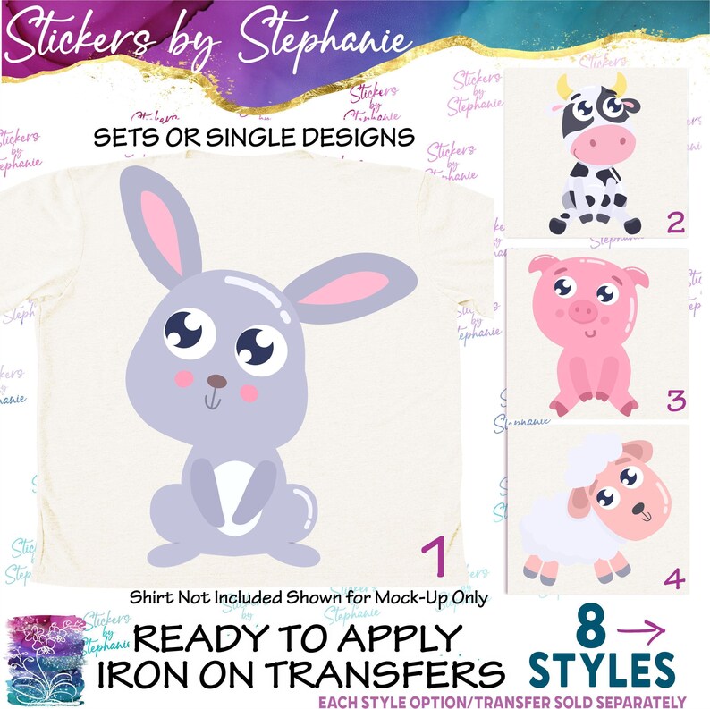 Farm Animals Cartoon Illustrated Graphic Ready-to-Apply Iron-On Transfer imagen 1