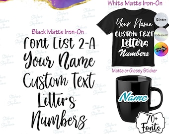 Custom Text Names Numbers Lettering Block Font List 2-A Iron-On Transfer