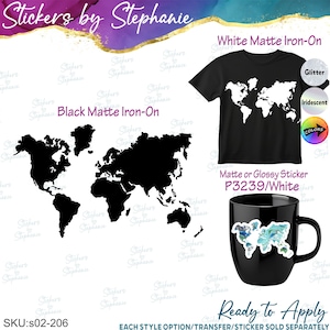 World Map Countries Graphic Ready-to-Apply Iron-On Transfer or Sticker