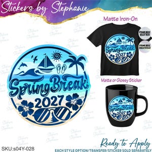 Spring Break Beach 2027 Ready-to-Apply Iron-On Transfer or Sticker