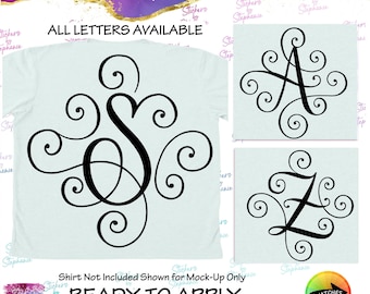 Scroll Vine Monogram Letter Graphic Ready-to-Apply Iron-On Transfer