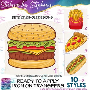 Fast Food Hamburger French Fries Graphic Ready-to-Apply Iron-On Transferor Sticker