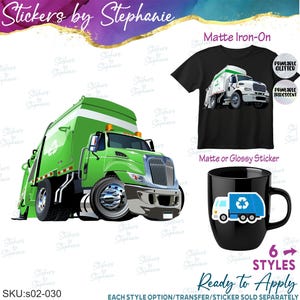 Garbage Truck, Recycling Graphic Ready-to-Apply Iron-On Transfer or Sticker