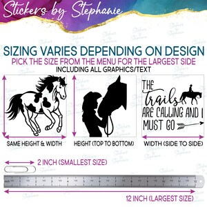 The image is a sticker design featuring three different horse silhouettes, each with varying heights and widths, along with a text overlay.