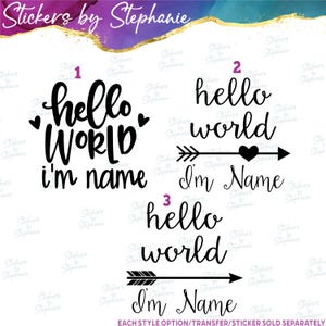 Hello World Name Custom Ready-to-Apply Iron-On Transfer image 2