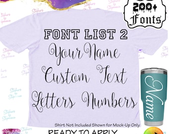 Custom Text Names Numbers Letters Script Font List 2 Iron-On Transfer