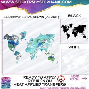 s077-P3239 World Map Countries 250+ Colors Matte Vinyl DTF Heat Applied Heat Press Iron On T-Shirt Transfer