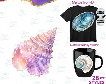 Seashells Shells Watercolor Graphic Ready-to-Apply Iron-On Transfer or Sticker