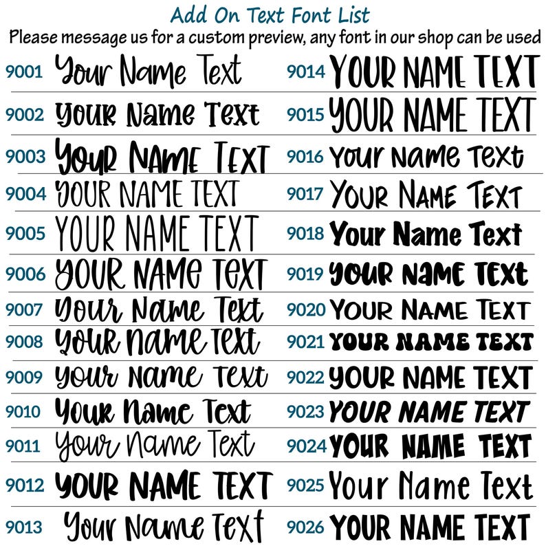 a list of various custom font names, which can be used for text on a website or other digital platforms.